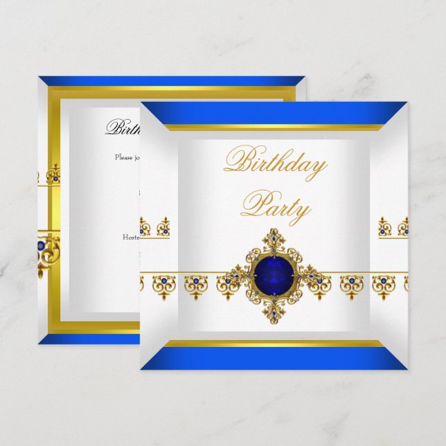 Invitation Saphir Bleu Royal Gemme Bijou Or Anniversaire 2 (Devant / Derrière)