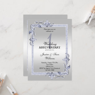 Invitation Saphir Gemme & Paillettes & Argent 1er Mariage