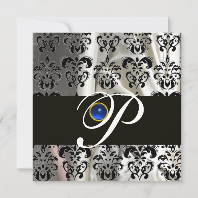 INVITATION SAPHIRE BLEU BLEU NOIR SILK DAMASK MONOGRAM (Devant)