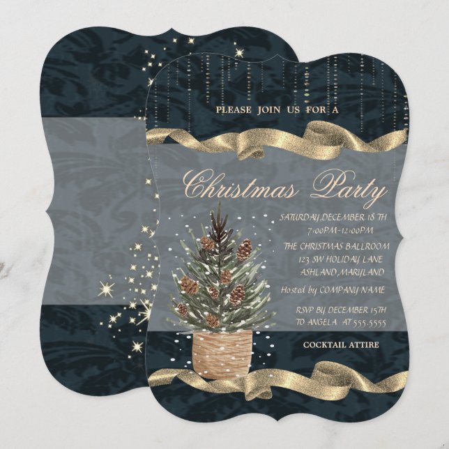 Invitation Sapin, Cônes de pin, Soirée de Noël (Devant / Derrière)