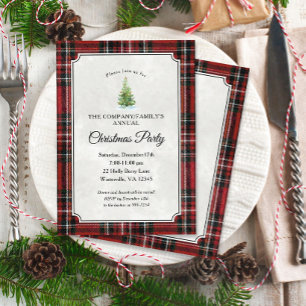 Invitation Sapin de Noël à carreaux tartan rouge pour fête de