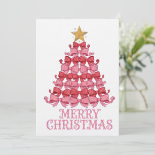 Invitation Sapin de Noël à Nœud Coquette - Nœud Rose 