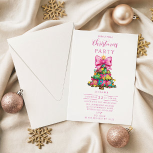 Invitation Sapin de Noël au Nœud Rose Fantaisie