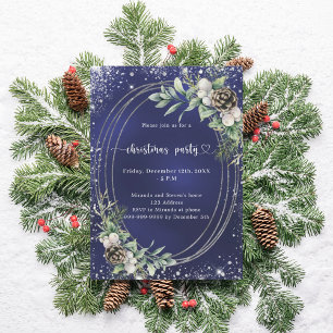 Invitation Sapin de Noël aux cônes bleus scintillants de fête