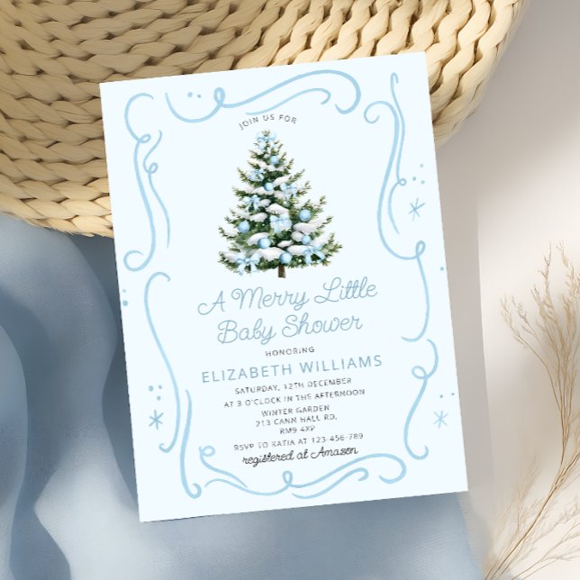 Invitation Sapin de Noël Bleu Une Baby Shower Joyeuse (Créateur téléchargé)