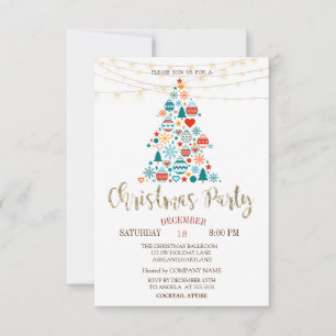 Invitation Sapin de Noël,Boules Colorées,Fête de Noël en Bois