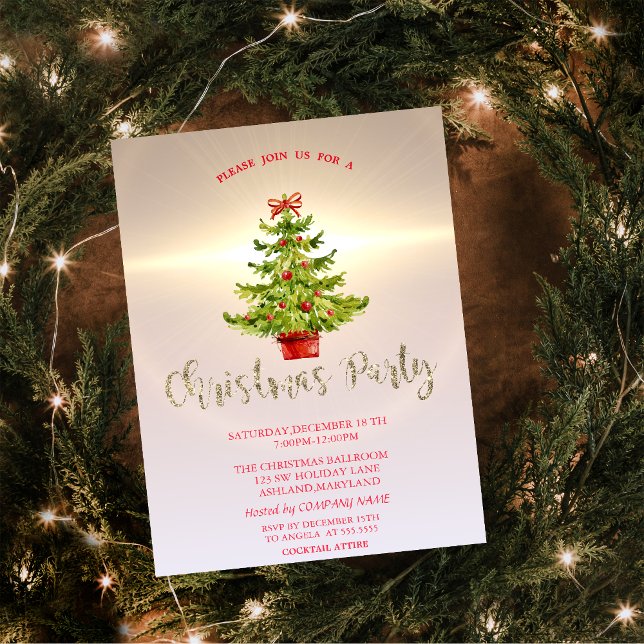 Invitation Sapin de Noël, Brillant  Soirée de Noël de la soci (Créateur téléchargé)