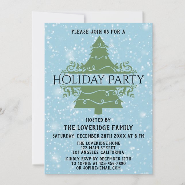 Invitation Sapin de Noël Chic Fête de Fêtes Flocons de Neige  (Devant)