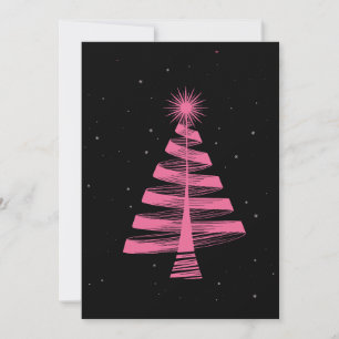 Invitation Sapin de Noël ciel nocturne rose étoiles hiver Noë