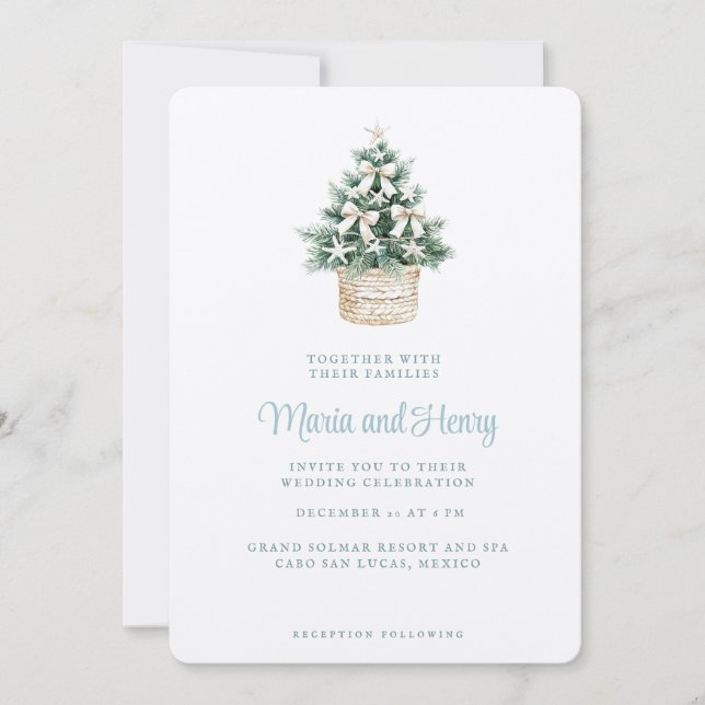 Invitation Sapin de Noël côtier | Mariage sur la plage (Devant)