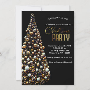 Invitation Sapin de Noël doré élégant