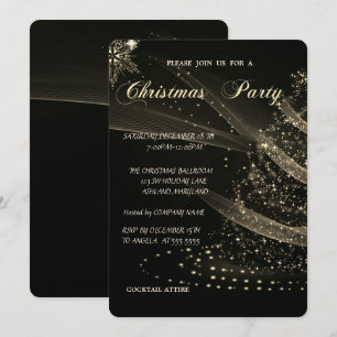 Invitation Sapin de Noël doré, Soirée de Noël d'entreprise
