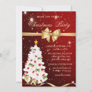 Invitation Sapin de Noël élégant blanc,Ruban, Rouge, Noël