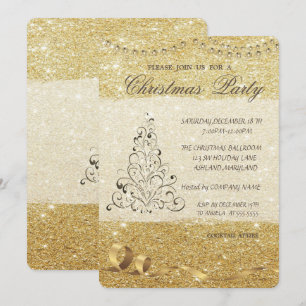 Invitation Sapin de Noël élégant, Étincelant, Fête de Noël