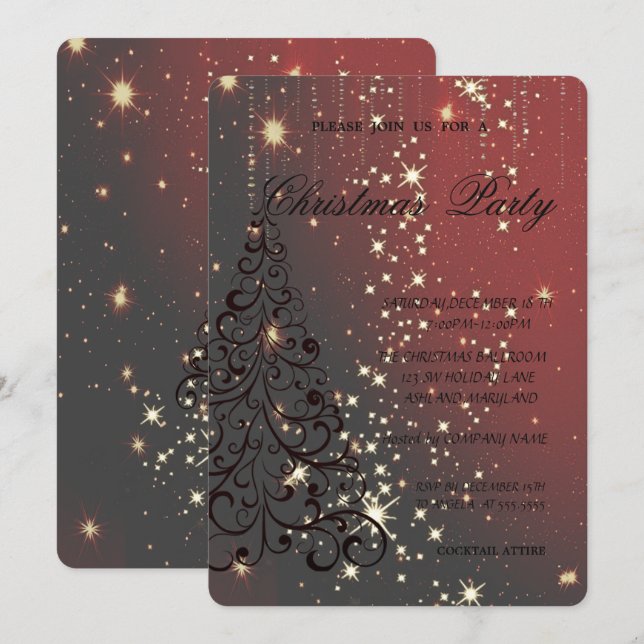 Invitation Sapin de Noël élégant, Fête de Noël (Devant / Derrière)
