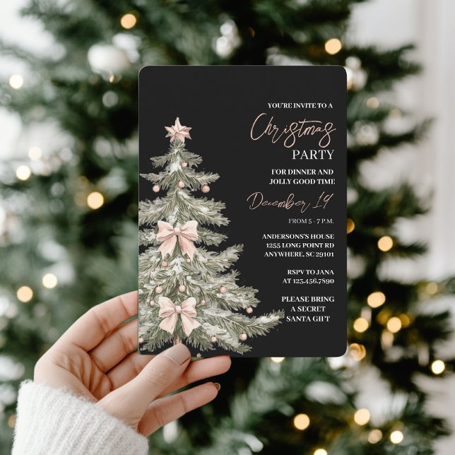 Invitation Sapin de Noël Élégant Rose et Noir (Créateur téléchargé)