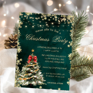 Invitation Sapin de Noël, Étoiles Société de Noël Verte