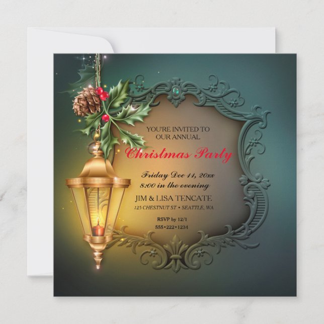 Invitation Sapin de Noël Fête de fin d'année Lanterne Brillan (Devant)