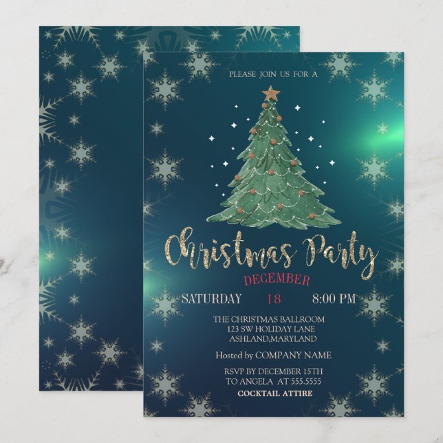 Invitation Sapin de Noël, Fête de l'entreprise verte (Devant / Derrière)