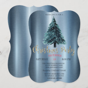Invitation Sapin de Noël, Fête d'entreprise Bleu Métallisé
