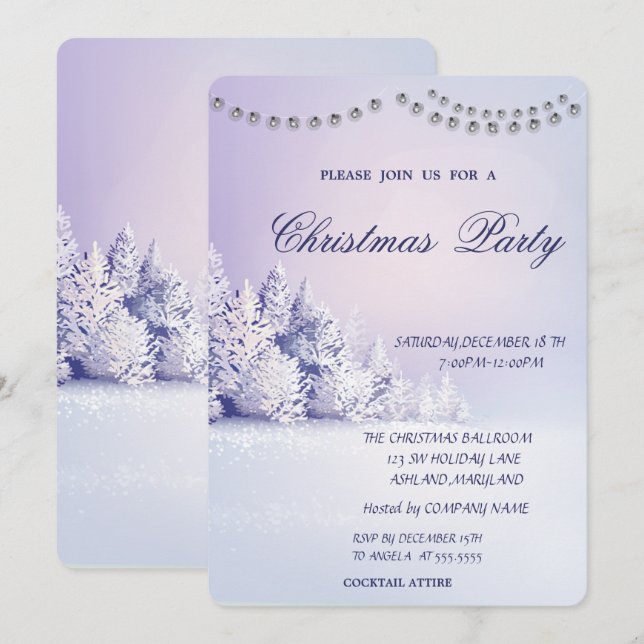 Invitation Sapin de Noël Forêt enneigée Fête de Noël (Devant / Derrière)