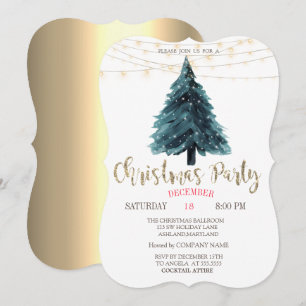 Invitation Sapin de Noël, Lumières Dorées Fête de Noël d'Entr