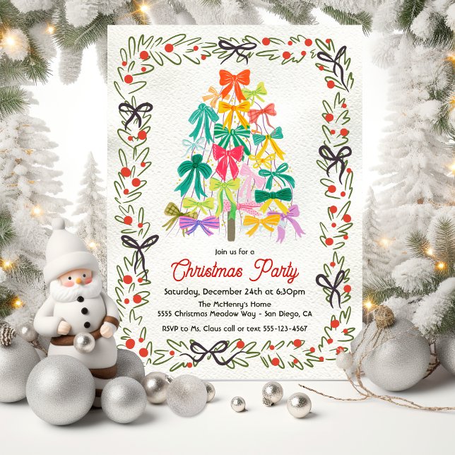 Invitation Sapin de Noël moderne à ruban pour fête (Créateur téléchargé)
