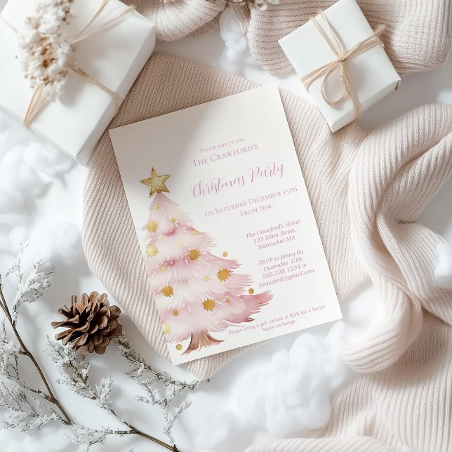 Invitation Sapin de Noël rose  (Pink Christmas Trees Party Invitation )