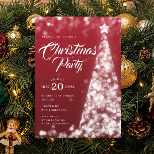 Invitation Sapin de Noël Rouge Élégant pour Fête de Fêtes de