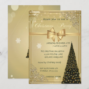 Invitation Sapin de Noël, Ruban doré, Réveillon de Noël d'ent