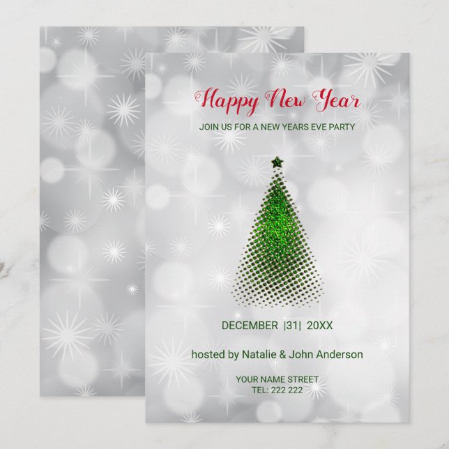 Invitation Sapin de Noël vert (Devant / Derrière)