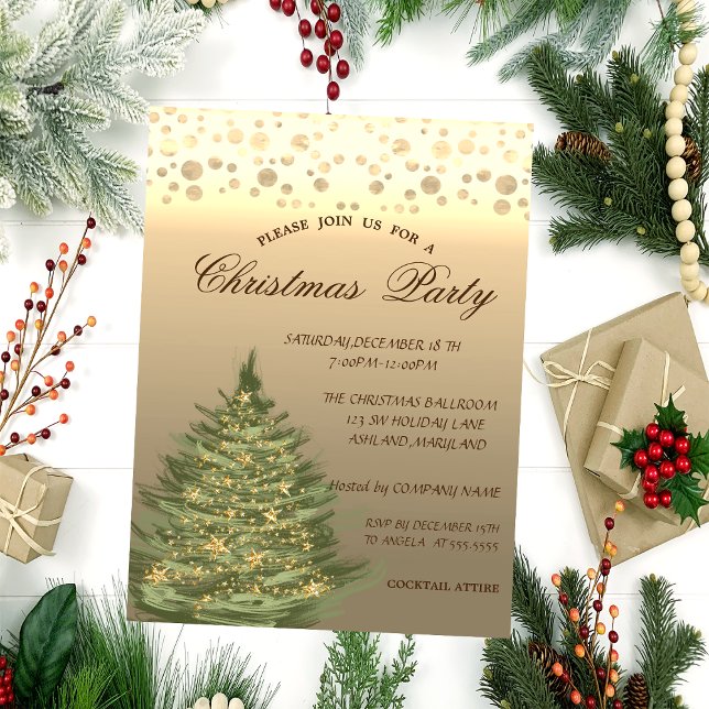 Invitation Sapin doré, Étoiles, Points  Fête de Noël (Créateur téléchargé)