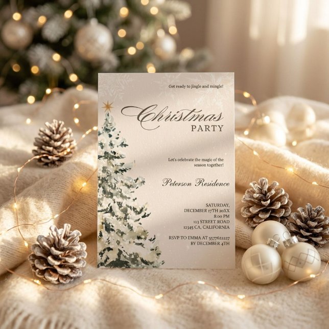 Invitation sapin flocon de neige moderne bleu marine Noël fêt (Créateur téléchargé)