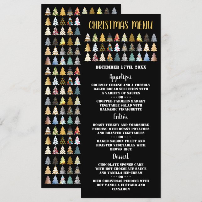 Invitation Sapins de fête, Menu de fête de Noël (Devant / Derrière)