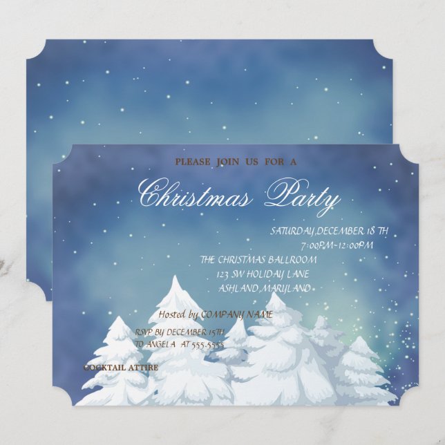Invitation Sapins de Noël, Fête de Noël d'entreprise (Devant / Derrière)