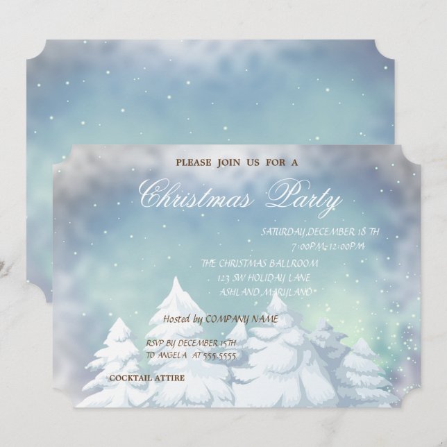 Invitation Sapins de Noël, Fête de Noël d'entreprise (Devant / Derrière)