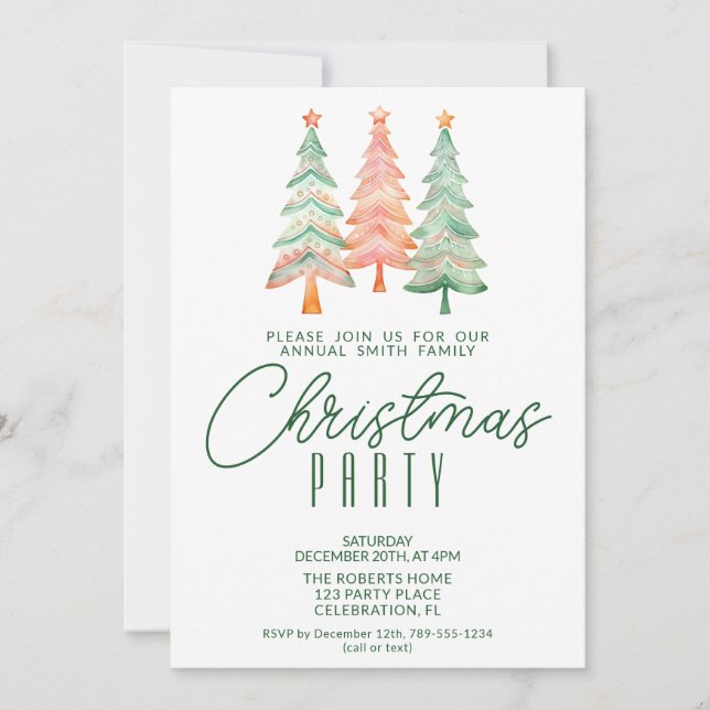 Invitation Sapins de Noël Fête verte (Devant)