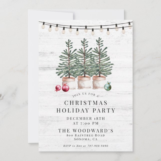 Invitation Sapins de Noël rustiques modernes avec guirlandes  (Devant)