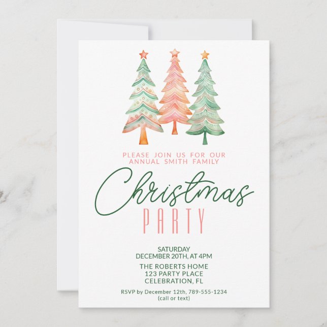 Invitation Sapins de Noël Verts et Rouges Fête (Devant)