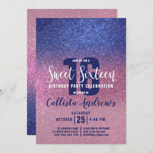 Invitation Sapphire bleu rose triple Parties scintillant Ombr