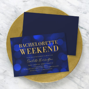 Invitation Sapphire Blue Bokeh Lights Bachelorette Week-end