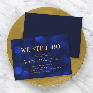Invitation Sapphire Blue Bokeh Lumières Mariage Anniversaire