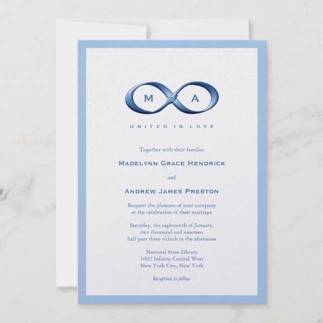 Invitation Sapphire Blue Infinity Hand Clasp Mariage Invitati (Devant)