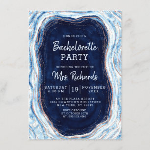 Invitation Sapphire Blue Rose Gold Geode Bachelorette Party
