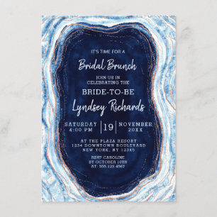 Invitation Sapphire Blue Rose Gold Geode Bridal Brunch douche