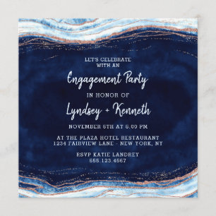 Invitation Sapphire Blue Rose Gold Geode Engagement
