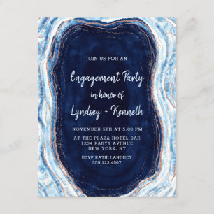 Invitation Sapphire Blue Rose Gold Geode Engagement