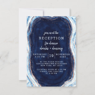 Invitation Sapphire Blue Rose Gold Geode Réception de mariage