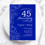 Invitation Sapphire Floral 45e anniversaire<br><div class="desc">Sapphire Floral 45e anniversaire de Mariage Invitation de la fête. Design moderne minimaliste avec accents de dessin botanique et police de script de typographie. Une carte invitation élégante, parfaite pour une célébration élégante. Peut être customisé à n'importe quelle année de mariage. Invitations Zazzle imprimées ou téléchargement instantané modèle imprimable numérique....</div>