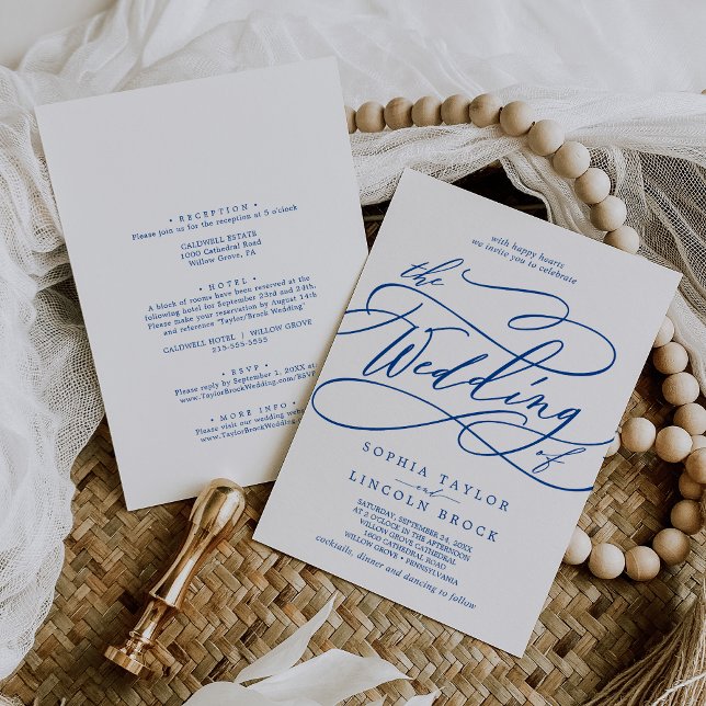 Invitation Sapphire romantique bleu tout en un Mariage (Romantic Sapphire Blue All In One Wedding Invitation)